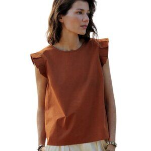 Mare Mare x Anthropologie Terracotta Pleated Short Sleeve Cotton Top